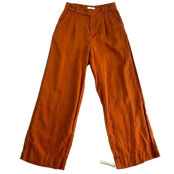 Madewell The Harlow Wide-Leg Pant Sz 4 Orange 100% Linen Coastal - Picture 2 of 11